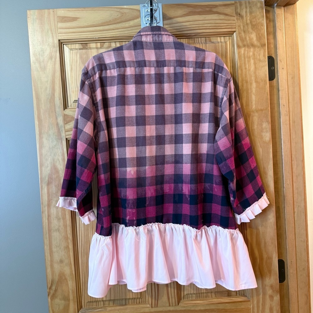 Upcycled Izod Plaid Flannel Bleached Tunic | OOAK | size Large - Picture 6 of 9